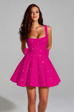 Cute A-Line Red Square Neck Bowed Homecoming Dress