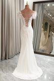 White Mermaid Off The Shoulder Feathers Wedding Dress with Slit