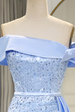 Sparkly Light Blue Long Sequin Strapless Prom Dress With Slit