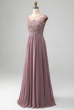 Sparkly Dusk A-Line Round Neck Sequin Chiffon Floor-Length Dress