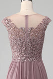 Sparkly Dusk A-Line Round Neck Sequin Chiffon Floor-Length Dress