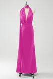 Burgundy Sheath Convertible Deep V Neck Ruched Long Bridesmaid Dress with Open Back