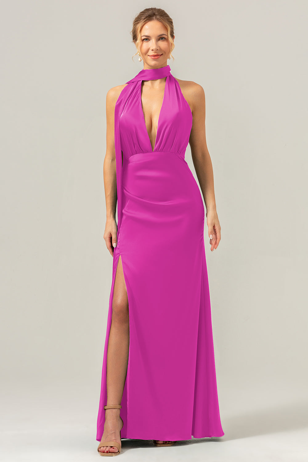 Wedtrend Women Peacock Satin Bridesmaid Dress with Streamer Sheath Deep V Neck Open Back Long Wedding Guest Dress WEDTREND Wedtrend Women Peacock Satin Bridesmaid Dress with Streamer Sheath Deep V Neck Open Back Long Wedding Guest Dress WEDTREND