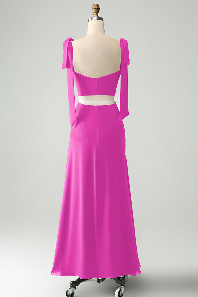 Fuchsia Dresses Bridesmaid Spaghetti Straps A-Line V-Neck Pleats Stretch Satin Bridesmaid Dresses