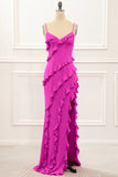 Spaghetti Straps Jade Tiered Mermaid Bridesmaid Dress With Slit