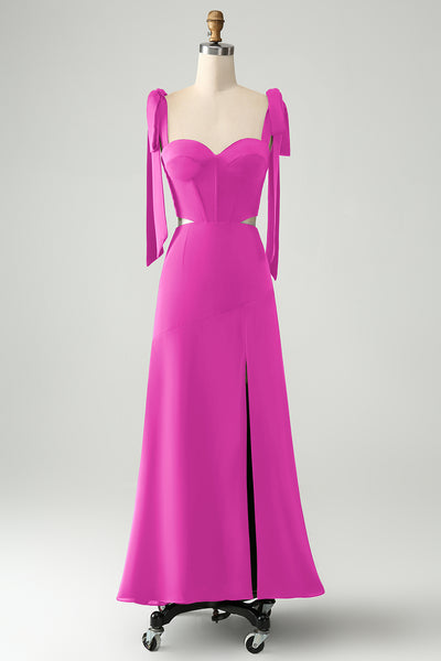 Spaghetti Straps Knee-Length Junior Bridesmaid Dresses Fuchsia