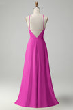 Stylish Yellow A Line Halter Pleated Long Bridesmaid Dress with Flower