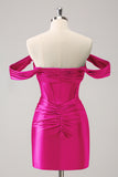 Stylish Dark Green Off The Shoulder Ruched Cut Out Corset Tight Homecoming Dress