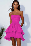 Black Strapless A-Line Pleated Homecoming Dress with Ruffles