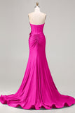 Royal Blue Strapless Sequin Corset Beaded Mermaid Long Prom Dress with 3D Flowers