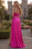 One Shoulder Light Blue A Line Ruched Prom Dress with Slit
