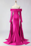 Off the Shoulder Dark Green Mermaid Ruched Prom Dress with Long Sleeves