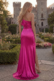 Lilac One Shoulder Satin Mermaid Prom Dress with Slit