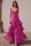 Dusty Blue Spaghetti Straps Chiffon A-Line Ruffled Bridesmaid Dress