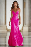 Dark Green Mermaid Spaghetti Straps Satin Long Gala Dress