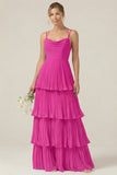 Dusty Sage Cowl Neck A Line Tiered Pleated Long Bridesmaid Dress