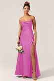 A-Line Spaghetti Straps Floor-Length Satin Bridesmaid Dress With Sleeveless