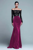 Red Off The Shoulder Mermaid Velvet Formal Dress with Slit