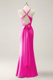 Elegant Pink Mermaid Deep V Neck Long Bridesmaid Dress with Lace Up Back