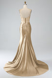 Mermaid Strapless Pleated Corset Long Royal Blue Prom Dress with Slit
