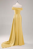 Champagne Mermaid One Shoulder Pleated Long Formal Dress with Side Streamer