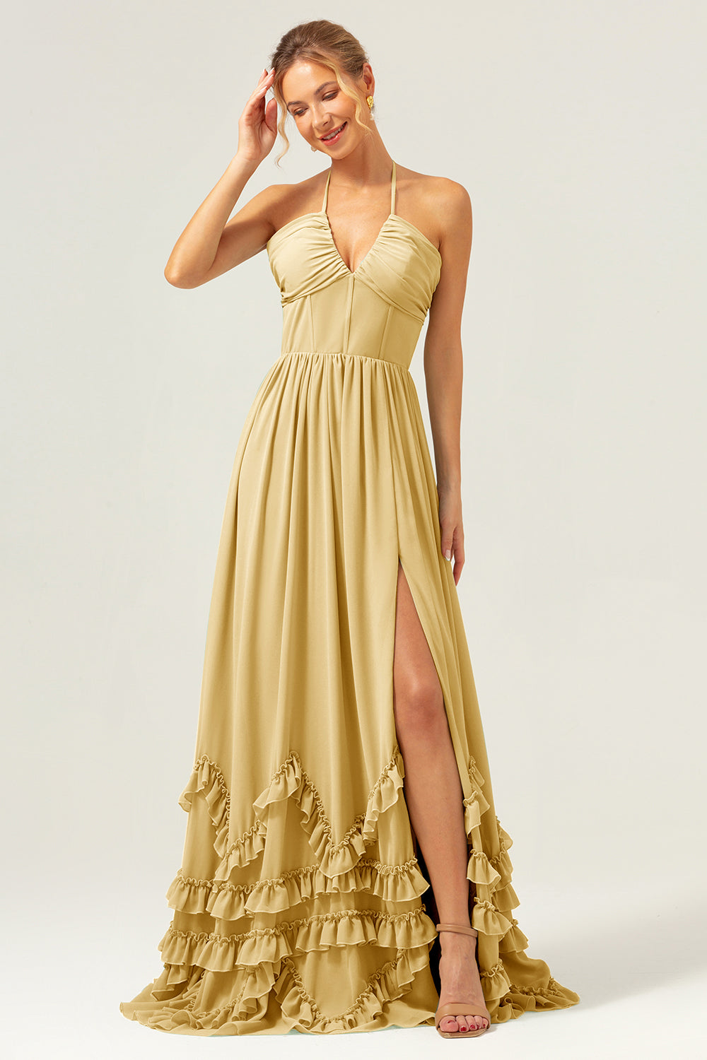 Wedtrend Women A Line Bridesmaid Dress with Slit Halter Lace Up Back Chiffon Long Wedding Guest Dress WEDTREND Wedtrend Women A Line Bridesmaid Dress with Slit Halter Lace Up Back Chiffon Long Wedding Guest Dress WEDTREND