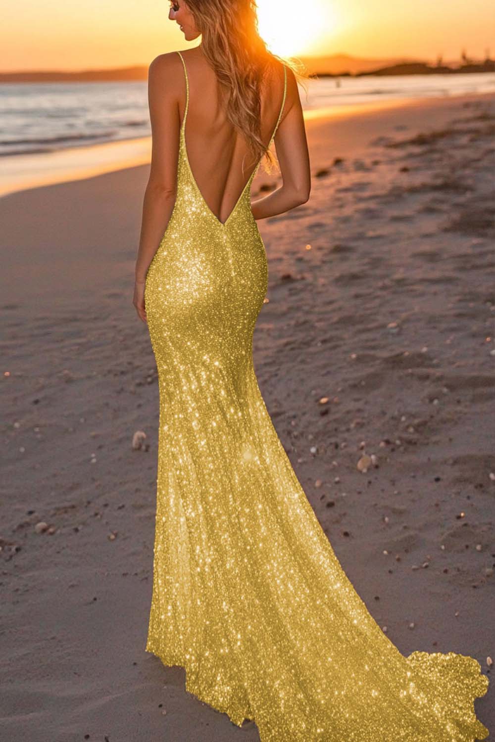 WEDTREND Women Sparkly Gold Formal Dress Backless Mermaid Spaghetti Straps Sequined Long Gala Dress WEDTREND Women Sparkly Gold Formal Dress Backless Mermaid Spaghetti Straps Sequined Long Gala Dress