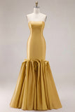 Fuchsia Strapless Mermaid Satin Long Prom Dress with 3D Flowers