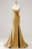 Royal Blue Strapless Sequin Corset Beaded Mermaid Long Prom Dress with 3D Flowers