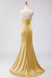 Green Strapless Mermaid 3D Flower Satin Long Prom Dress with Slit
