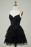 Sparkly Purple A Line Spaghetti Straps Tiered Corset Short Homecoming Dress