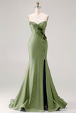 Royal Blue Strapless Sequin Corset Beaded Mermaid Long Prom Dress with 3D Flowers