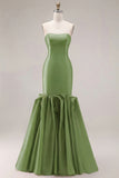 Fuchsia Strapless Mermaid Satin Long Prom Dress with 3D Flowers