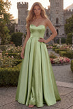 Fuchsia Strapless A Line Satin Maxi Prom Dress