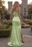 Lilac One Shoulder Satin Mermaid Prom Dress with Slit