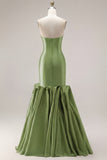 Fuchsia Strapless Mermaid Satin Long Prom Dress with 3D Flowers