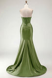 Burgundy Mermaid Sweetheart Corset Beaded Ruched Long Prom Dress with Slit