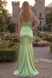 Navy Mermaid Satin Cowl Neck Maxi Prom Dress with Slit