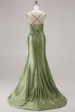 Mermaid Fuchsia Satin Cut Out Ruched Long Prom Dress with Slit