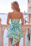 Pink Floral Jacquard Strapless A Line Homecoming Dress with Pearls