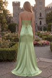 Strapless Corset Satin Burgundy Prom Dress with Slit