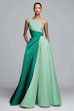 Pink A-Line One Shoulder Ruched Long Formal Dress