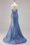 Mermaid Fuchsia Satin Cut Out Ruched Long Prom Dress with Slit