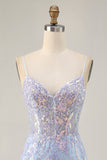 Blue Bodycon Spaghetti Straps Sequins Homecoming Dress with Appliques