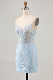 Sheath Spaghetti Straps Sequins Lilac Corset Homecoming Dress