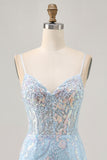 Sheath Spaghetti Straps Sequins Lilac Corset Homecoming Dress
