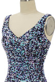 Classy Royal Blue Sheath V Neck Sequin Fitted Short Homecoming Dress