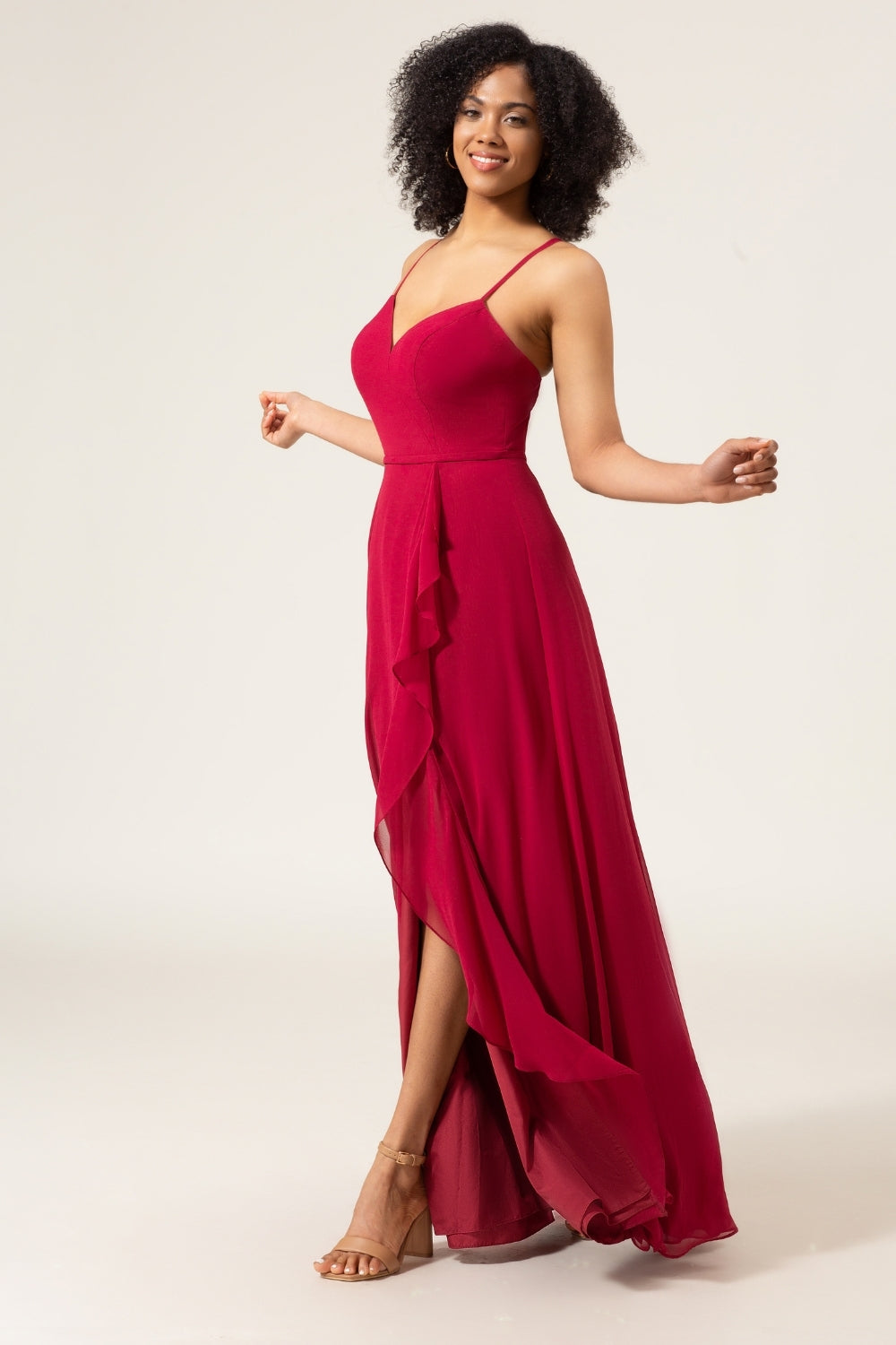 Wedtrend Women Burgundy Bridesmaid Dress A-Line Spaghetti Straps Long Chiffon Formal Dress with Slit Ruffles WEDTREND Wedtrend Women Burgundy Bridesmaid Dress A-Line Spaghetti Straps Long Chiffon Formal Dress with Slit Ruffles WEDTREND