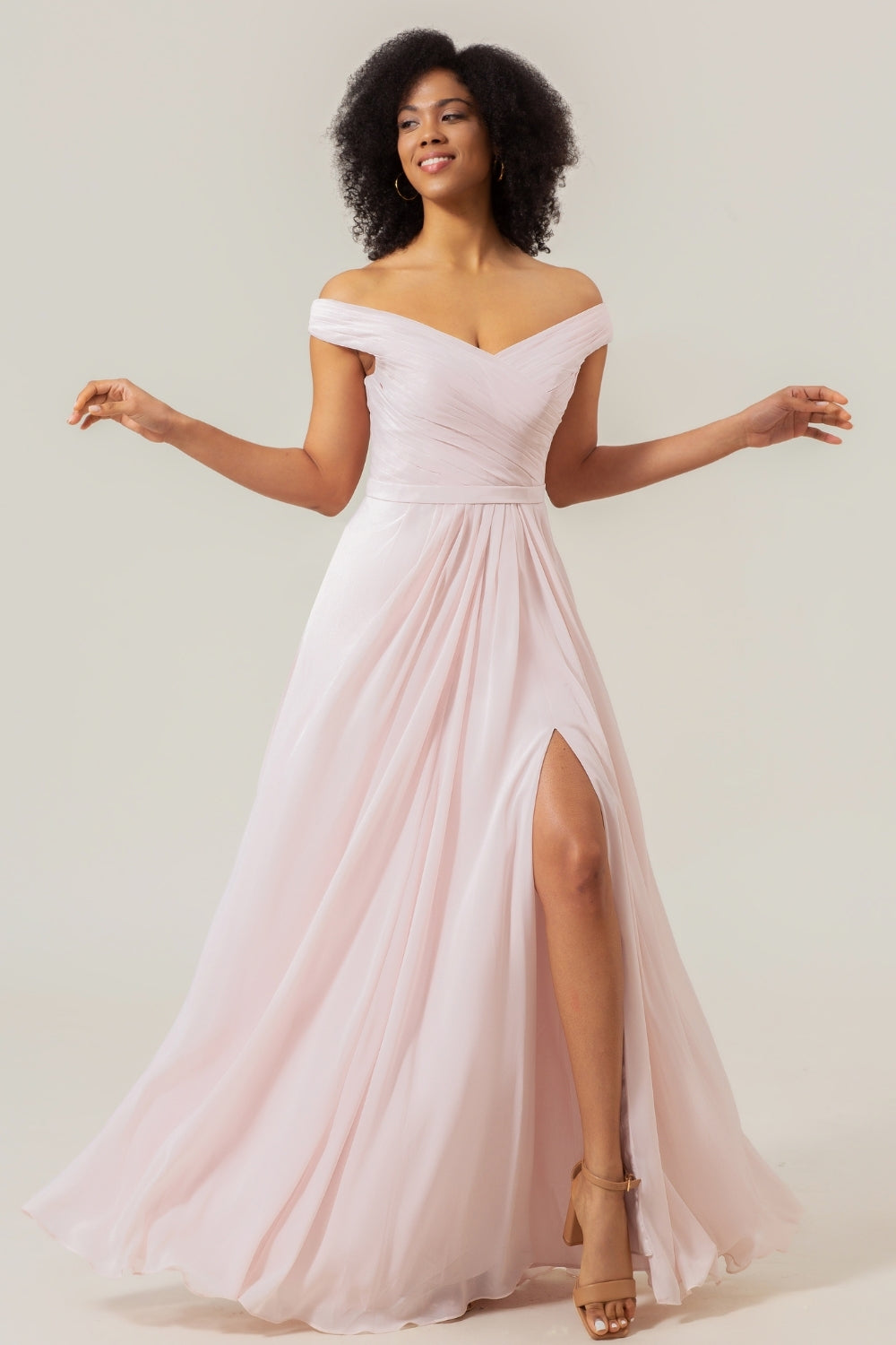 Wedtrend Women Blush Pink Bridesmaid Dress A-Line Off the Shoulder Chiffon Pleated Formal Dress with Slit WEDTREND Wedtrend Women Blush Pink Bridesmaid Dress A-Line Off the Shoulder Chiffon Pleated Formal Dress with Slit WEDTREND