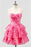Daffodil A Line Floral Corset Tiered Ruffle Short Homecoming Dress